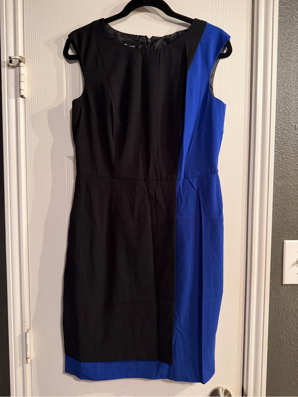 AB Studio Black and Royal Blue Color-Block Midi Dress
